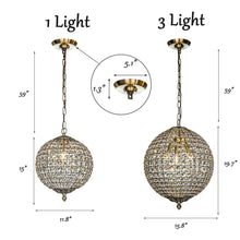 Load image into Gallery viewer, 1-Light 12" Retro Antique Gold Crystal Globe Chandelier Small Sphere Pendant Light