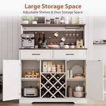 Load image into Gallery viewer, LAFGUR 72" Kitchen Storage Cabinet with Power Outlet &amp; LED Light, Coffee Bar Cabinet with Drawers &amp; Wine Glass Rack, Sideboard for Home, White