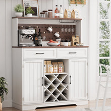 Load image into Gallery viewer, LAFGUR 72" Kitchen Storage Cabinet with Power Outlet &amp; LED Light, Coffee Bar Cabinet with Drawers &amp; Wine Glass Rack, Sideboard for Home, White