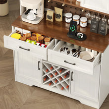 Load image into Gallery viewer, LAFGUR 72" Kitchen Storage Cabinet with Power Outlet &amp; LED Light, Coffee Bar Cabinet with Drawers &amp; Wine Glass Rack, Sideboard for Home, White