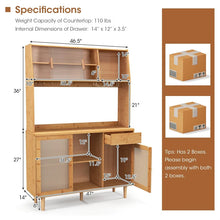 Load image into Gallery viewer, 69" Tall Bamboo Kitchen Pantry Hutch Cabinet, Freestanding Buffet Sideboard with Rattan Door, Wine Storage &amp; Microwave Countertop for Coffee Bar