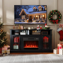 Load image into Gallery viewer, 58" Electric Fireplace TV Stand for 65" TVs, Entertainment Center with 28" Fireplace Heater Insert, LED Lights, Remote Control &amp; Storage