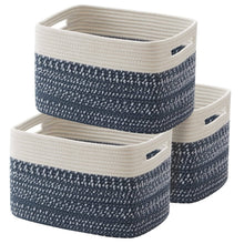 Load image into Gallery viewer, OIAHOMY Storage Basket, Woven Baskets for Storage, Cotton Rope Basket for toys,Towel Baskets for Bathroom - Pack of 3,White Blue
