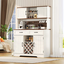 Load image into Gallery viewer, LAFGUR 72" Kitchen Storage Cabinet with Power Outlet &amp; LED Light, Coffee Bar Cabinet with Drawers &amp; Wine Glass Rack, Sideboard for Home, White