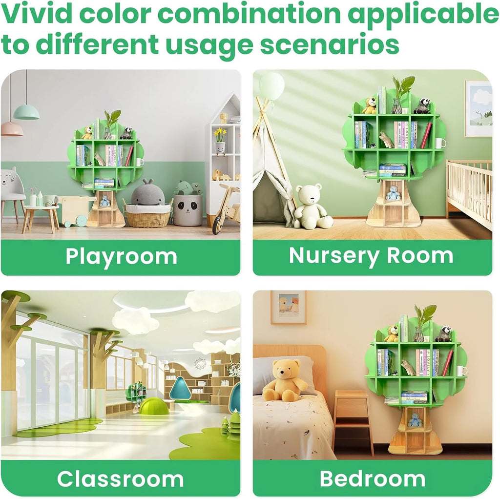 Kids Bookshelf - 5 Tier Kids Bookcase, Green Bookshelf for Children and Toddlers, Wooden Bookshelf for Classroom, Playroom, Bedroom, Nursery