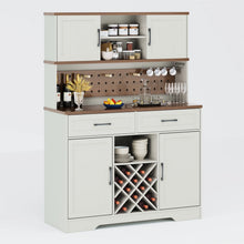 Load image into Gallery viewer, LAFGUR 72" Kitchen Storage Cabinet with Power Outlet &amp; LED Light, Coffee Bar Cabinet with Drawers &amp; Wine Glass Rack, Sideboard for Home, White