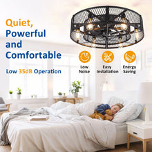 Load image into Gallery viewer, 26 - Inch Farmhouse Caged Ceiling Fan with Light, Remote &amp; APP Control Quiet DC Motor E26 Bulbs Included Black