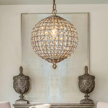 Load image into Gallery viewer, 1-Light 12" Retro Antique Gold Crystal Globe Chandelier Small Sphere Pendant Light