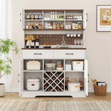 Load image into Gallery viewer, LAFGUR 72" Kitchen Storage Cabinet with Power Outlet &amp; LED Light, Coffee Bar Cabinet with Drawers &amp; Wine Glass Rack, Sideboard for Home, White