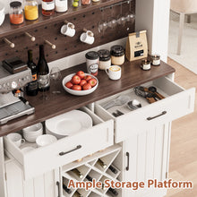 Load image into Gallery viewer, LAFGUR 72" Kitchen Storage Cabinet with Power Outlet &amp; LED Light, Coffee Bar Cabinet with Drawers &amp; Wine Glass Rack, Sideboard for Home, White