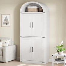 Load image into Gallery viewer, Garvee Arched Storage Cabinet, 71.6" Tall Kitchen Pantry with Doors, 5 - Tier Farmhouse Bookshelf, Large Wooden Display Cabinet for Kitchen, Dining Room, Living Room, White