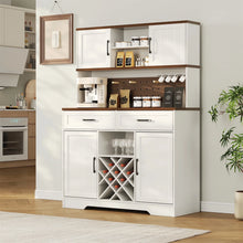 Load image into Gallery viewer, LAFGUR 72" Kitchen Storage Cabinet with Power Outlet &amp; LED Light, Coffee Bar Cabinet with Drawers &amp; Wine Glass Rack, Sideboard for Home, White