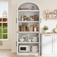 Load image into Gallery viewer, Garvee Arched Storage Cabinet, 71.6" Tall Kitchen Pantry with Doors, 5 - Tier Farmhouse Bookshelf, Large Wooden Display Cabinet for Kitchen, Dining Room, Living Room, White