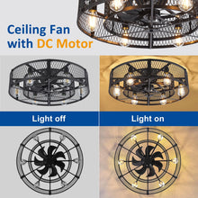 Load image into Gallery viewer, 26 - Inch Farmhouse Caged Ceiling Fan with Light, Remote &amp; APP Control Quiet DC Motor E26 Bulbs Included Black