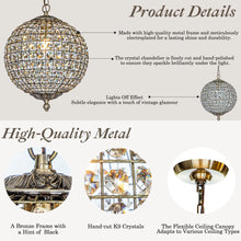 Load image into Gallery viewer, 1-Light 12" Retro Antique Gold Crystal Globe Chandelier Small Sphere Pendant Light