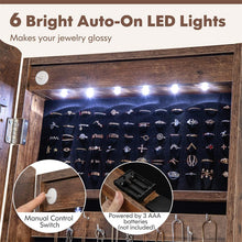 Load image into Gallery viewer, Standing Jewelry Armoire with Full-Length Mirror, Drawers, Lights &amp; Wheels, Lockable Mirror Jewelry Cabinet Storage Organizer