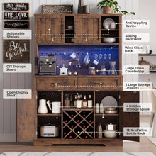 Load image into Gallery viewer, LAFGUR 72" Kitchen Storage Cabinet with Power Outlet &amp; LED Light, Coffee Bar Cabinet with Drawers &amp; Wine Glass Rack, Sideboard for Home, White