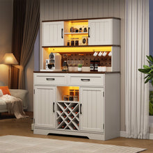 Load image into Gallery viewer, LAFGUR 72" Kitchen Storage Cabinet with Power Outlet &amp; LED Light, Coffee Bar Cabinet with Drawers &amp; Wine Glass Rack, Sideboard for Home, White