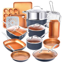 Load image into Gallery viewer, 20-Piece Aluminum Ti - Ceramic Nonstick Cookware and Bakeware Set in Graphite