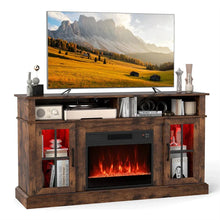 Load image into Gallery viewer, 58" Electric Fireplace TV Stand for 65" TVs, Entertainment Center with 28" Fireplace Heater Insert, LED Lights, Remote Control &amp; Storage