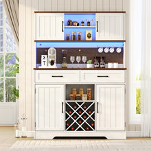Load image into Gallery viewer, LAFGUR 72" Kitchen Storage Cabinet with Power Outlet &amp; LED Light, Coffee Bar Cabinet with Drawers &amp; Wine Glass Rack, Sideboard for Home, White