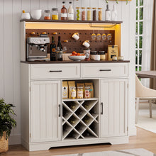 Load image into Gallery viewer, LAFGUR 72" Kitchen Storage Cabinet with Power Outlet &amp; LED Light, Coffee Bar Cabinet with Drawers &amp; Wine Glass Rack, Sideboard for Home, White