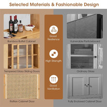 Load image into Gallery viewer, 69" Tall Bamboo Kitchen Pantry Hutch Cabinet, Freestanding Buffet Sideboard with Rattan Door, Wine Storage &amp; Microwave Countertop for Coffee Bar