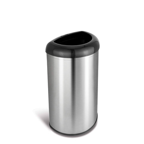 Ninestars OTT-50-19BK Open Top Office Bathroom Trash Can 13 Gal 50L Stainless Steel Base (D Shape Black Lid)