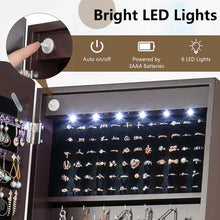 Load image into Gallery viewer, Standing Jewelry Armoire with Full-Length Mirror, Drawers, Lights &amp; Wheels, Lockable Mirror Jewelry Cabinet Storage Organizer