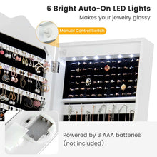 Load image into Gallery viewer, Standing Jewelry Armoire with Full-Length Mirror, Drawers, Lights &amp; Wheels, Lockable Mirror Jewelry Cabinet Storage Organizer