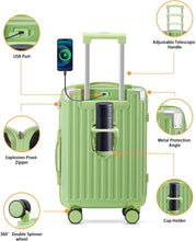 Load image into Gallery viewer, 20 in Carry on Luggage with Cup Holder &amp; USB Port, Airline Approved TSA - Locked Luggage, Lightweight PC Material Travel Suitcase