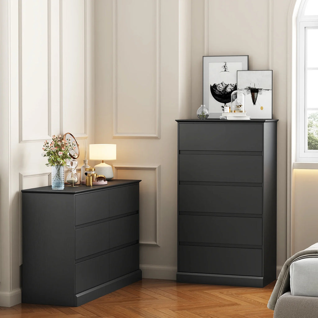 Black Dresser Bedroom Dresser, Tall Wood 5 Drawer Dresser & Chest of Drawers for Closet, Living Room Hallway Kids Bedroom