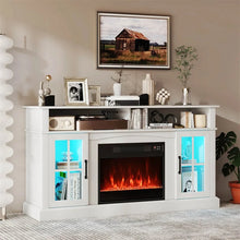 Load image into Gallery viewer, 58" Electric Fireplace TV Stand for 65" TVs, Entertainment Center with 28" Fireplace Heater Insert, LED Lights, Remote Control &amp; Storage