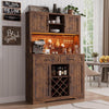 LAFGUR 72" Kitchen Storage Cabinet with Power Outlet & LED Light, Coffee Bar Cabinet with Drawers & Wine Glass Rack, Sideboard for Home, White
