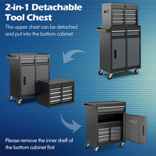 Load image into Gallery viewer, 2 - in - 1 Rolling Tool Chest, 5-Drawer Tool Storage Cabinet with Wheels, Adjustable Shelf, Tool Box Organizer for Garage Warehouse Workshop