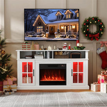 Load image into Gallery viewer, 58" Electric Fireplace TV Stand for 65" TVs, Entertainment Center with 28" Fireplace Heater Insert, LED Lights, Remote Control &amp; Storage