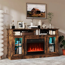 Load image into Gallery viewer, 58" Electric Fireplace TV Stand for 65" TVs, Entertainment Center with 28" Fireplace Heater Insert, LED Lights, Remote Control &amp; Storage