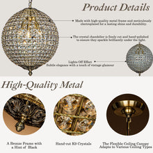 Load image into Gallery viewer, 1-Light 12" Retro Antique Gold Crystal Globe Chandelier Small Sphere Pendant Light